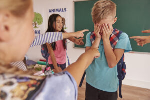 Boy is bullying by children at school
